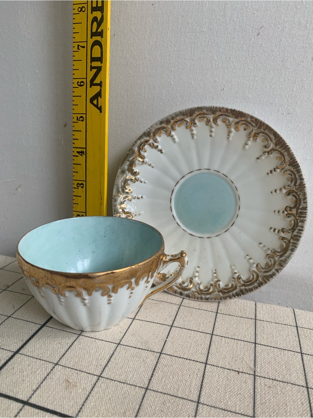 Vintage (Antique?) Tea Cup and Saucer Set; Robins Egg Blue